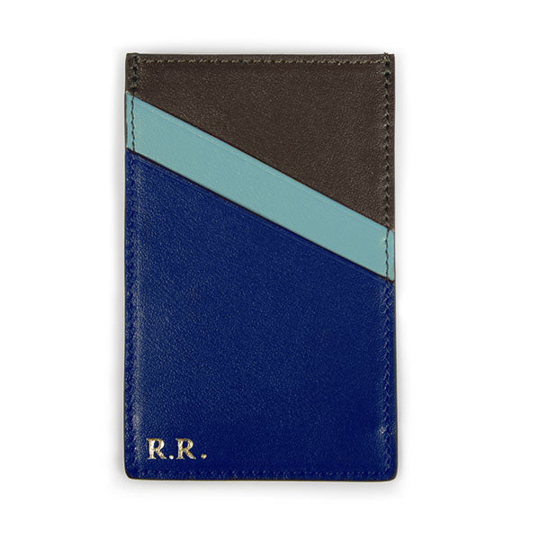 Porta carte tasche oblique - blu/azzurro/marrone